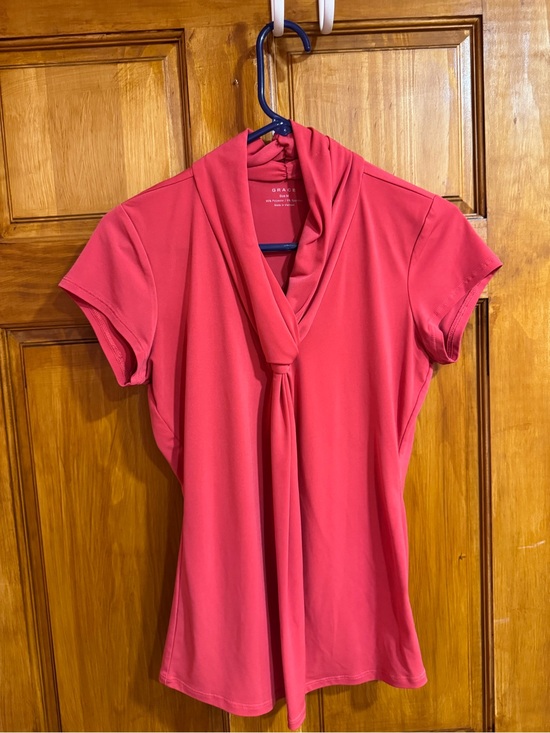 Grace Tops - Grace Pink Tie-Neck Short Sleeve Blouse